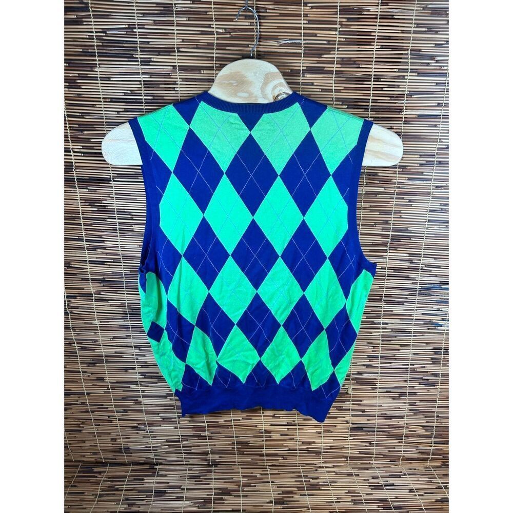 Polo Ralph Lauren Large Cotton Argyle Neon Green and Blue Vest - Picture 2 of 4